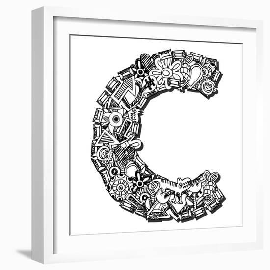 Childlike Doodle Abc, Crazy Letter C Isolated On White Background-Andriy Zholudyev-Framed Art Print