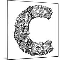 Childlike Doodle Abc, Crazy Letter C Isolated On White Background-Andriy Zholudyev-Mounted Art Print