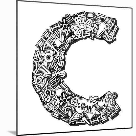 Childlike Doodle Abc, Crazy Letter C Isolated On White Background-Andriy Zholudyev-Mounted Art Print