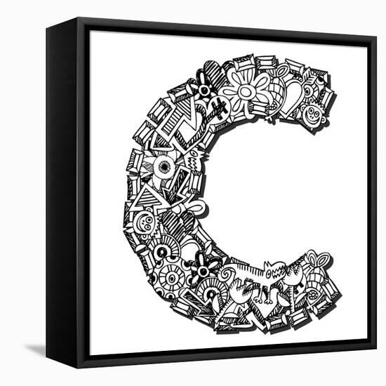 Childlike Doodle Abc, Crazy Letter C Isolated On White Background-Andriy Zholudyev-Framed Stretched Canvas