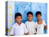 Children Against Blue Wall in Jaipur, Rajasthan, India-Bill Bachmann-Stretched Canvas