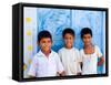 Children Against Blue Wall in Jaipur, Rajasthan, India-Bill Bachmann-Framed Stretched Canvas