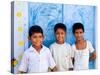 Children Against Blue Wall in Jaipur, Rajasthan, India-Bill Bachmann-Stretched Canvas