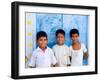 Children Against Blue Wall in Jaipur, Rajasthan, India-Bill Bachmann-Framed Premium Photographic Print