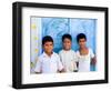 Children Against Blue Wall in Jaipur, Rajasthan, India-Bill Bachmann-Framed Photographic Print