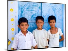 Children Against Blue Wall in Jaipur, Rajasthan, India-Bill Bachmann-Mounted Photographic Print