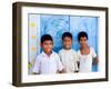 Children Against Blue Wall in Jaipur, Rajasthan, India-Bill Bachmann-Framed Photographic Print