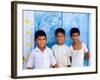 Children Against Blue Wall in Jaipur, Rajasthan, India-Bill Bachmann-Framed Photographic Print