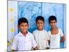 Children Against Blue Wall in Jaipur, Rajasthan, India-Bill Bachmann-Mounted Photographic Print