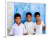 Children Against Blue Wall in Jaipur, Rajasthan, India-Bill Bachmann-Framed Photographic Print