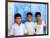 Children Against Blue Wall in Jaipur, Rajasthan, India-Bill Bachmann-Framed Photographic Print