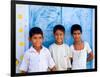 Children Against Blue Wall in Jaipur, Rajasthan, India-Bill Bachmann-Framed Photographic Print