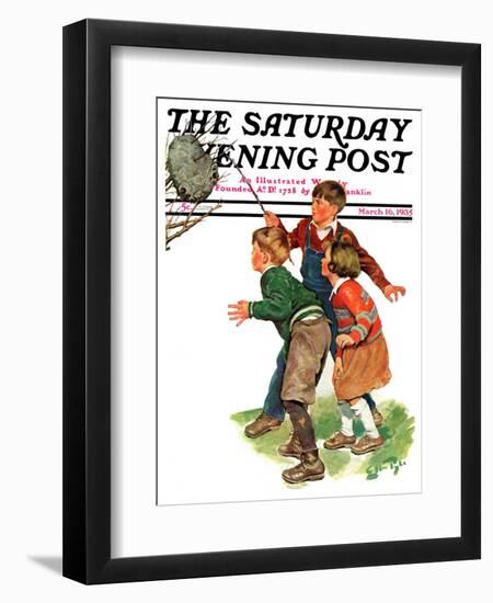 "Children and Hornets Nest," Saturday Evening Post Cover, March 16, 1935-Ellen Pyle-Framed Giclee Print