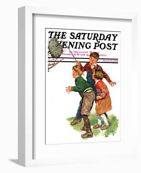 "Children and Hornets Nest," Saturday Evening Post Cover, March 16, 1935-Ellen Pyle-Framed Giclee Print