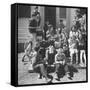 Children and Teacher Sitting Outside One-Room Country School-Hansel Mieth-Framed Stretched Canvas