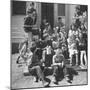 Children and Teacher Sitting Outside One-Room Country School-Hansel Mieth-Mounted Premium Photographic Print