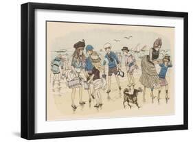 Children and their Dog on the Beach on a Windy Day-null-Framed Art Print