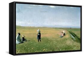 Children and Young Girls Picking Flowers in a Meadow North of Skagen-Michael Peter Ancher-Framed Stretched Canvas