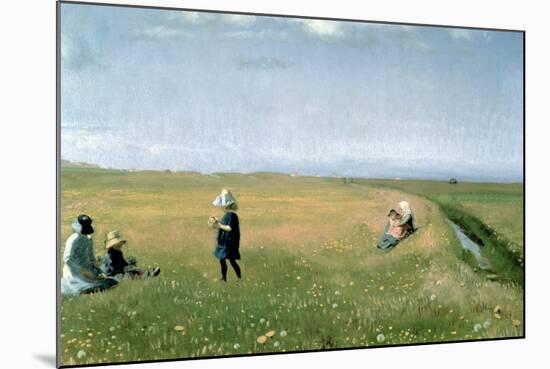 Children and Young Girls Picking Flowers in a Meadow North of Skagen-Michael Peter Ancher-Mounted Giclee Print