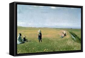 Children and Young Girls Picking Flowers in a Meadow North of Skagen-Michael Peter Ancher-Framed Stretched Canvas