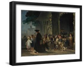 Children at a Church Door, Between 1817 and 1845-Nicolas-Toussaint Charlet-Framed Giclee Print