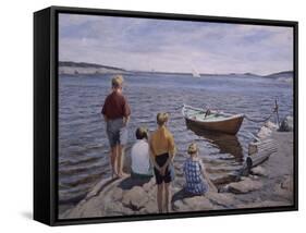 Children at the quay-Harald Oscar Sohlberg-Framed Stretched Canvas