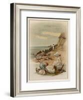 Children at the Seaside, Fishing in a Pool on the Beach-null-Framed Art Print