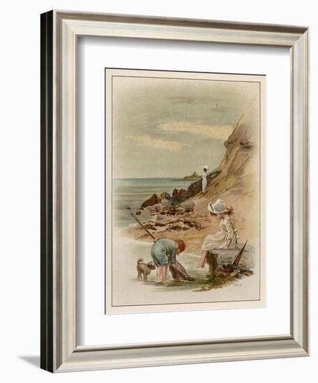 Children at the Seaside, Fishing in a Pool on the Beach-null-Framed Art Print