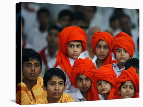 Children Attend a Function by Indian Spiritual Leader Sathya Sai Baba in New Delhi-null-Stretched Canvas