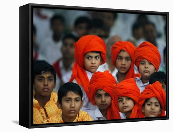 Children Attend a Function by Indian Spiritual Leader Sathya Sai Baba in New Delhi-null-Framed Stretched Canvas