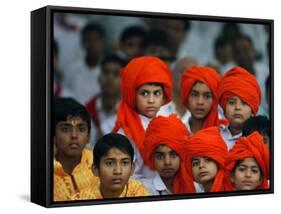 Children Attend a Function by Indian Spiritual Leader Sathya Sai Baba in New Delhi-null-Framed Stretched Canvas