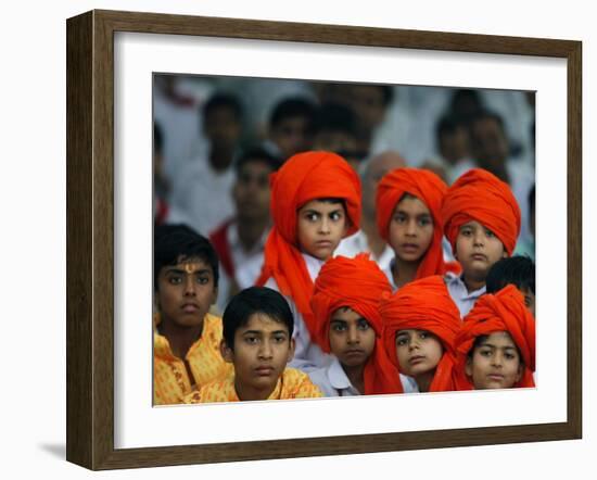 Children Attend a Function by Indian Spiritual Leader Sathya Sai Baba in New Delhi-null-Framed Photographic Print