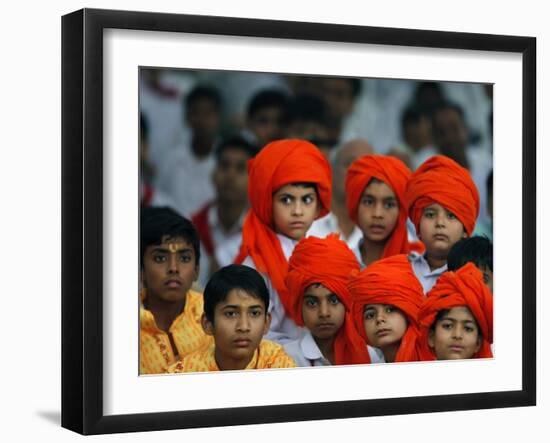 Children Attend a Function by Indian Spiritual Leader Sathya Sai Baba in New Delhi-null-Framed Photographic Print