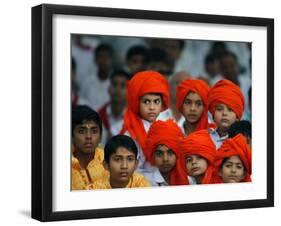 Children Attend a Function by Indian Spiritual Leader Sathya Sai Baba in New Delhi-null-Framed Photographic Print