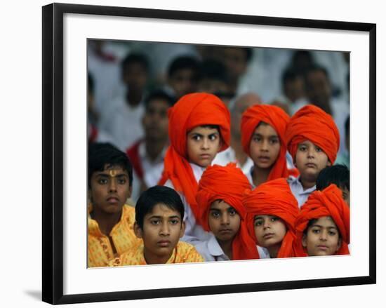 Children Attend a Function by Indian Spiritual Leader Sathya Sai Baba in New Delhi-null-Framed Photographic Print