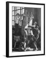 Children Building an Apartment House with Blocks-Nina Leen-Framed Photographic Print