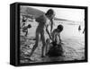 Children Building Sandcastles on a British Beach-null-Framed Stretched Canvas