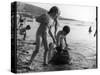 Children Building Sandcastles on a British Beach-null-Stretched Canvas
