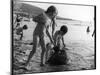 Children Building Sandcastles on a British Beach-null-Mounted Photographic Print