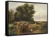 Children by a Lock Gate, 19Th Century-John Anthony Puller-Framed Stretched Canvas