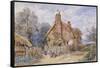 Children by a Thatched Cottage at Chiddingfold-Myles Birket Foster-Framed Stretched Canvas