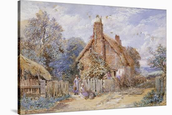 Children by a Thatched Cottage at Chiddingfold-Myles Birket Foster-Stretched Canvas