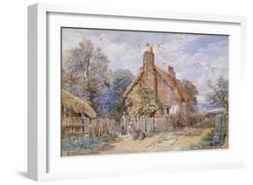Children by a Thatched Cottage at Chiddingfold-Myles Birket Foster-Framed Giclee Print