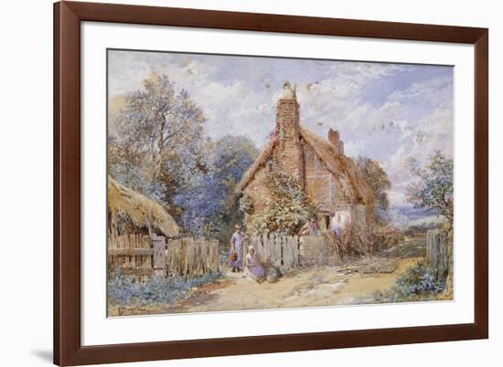 Children by a Thatched Cottage at Chiddingfold-Myles Birket Foster-Framed Giclee Print