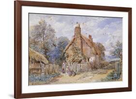 Children by a Thatched Cottage at Chiddingfold-Myles Birket Foster-Framed Giclee Print