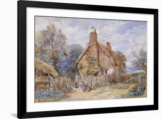 Children by a Thatched Cottage at Chiddingfold-Myles Birket Foster-Framed Giclee Print