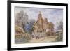 Children by a Thatched Cottage at Chiddingfold-Myles Birket Foster-Framed Giclee Print