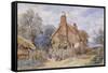 Children by a Thatched Cottage at Chiddingfold-Myles Birket Foster-Framed Stretched Canvas