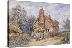 Children by a Thatched Cottage at Chiddingfold-Myles Birket Foster-Stretched Canvas