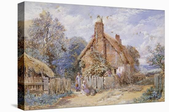 Children by a Thatched Cottage at Chiddingfold-Myles Birket Foster-Stretched Canvas